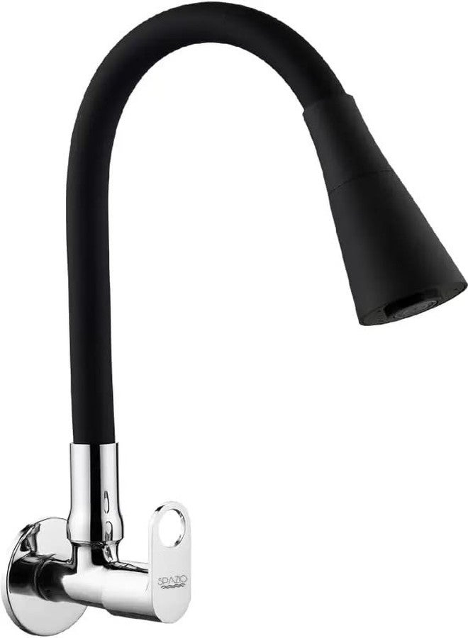 SPAZIO صنبور حوض مرن Spazio Prime Flexo Smartbuy - Flxo Play (مع خرطوم سيليكون مرن بزاوية 360 درجة ونمط تدفق مزدوج) صنبور ماء ساخن/بارد مع شفة جدارية - أسود - مصقول - Image 1